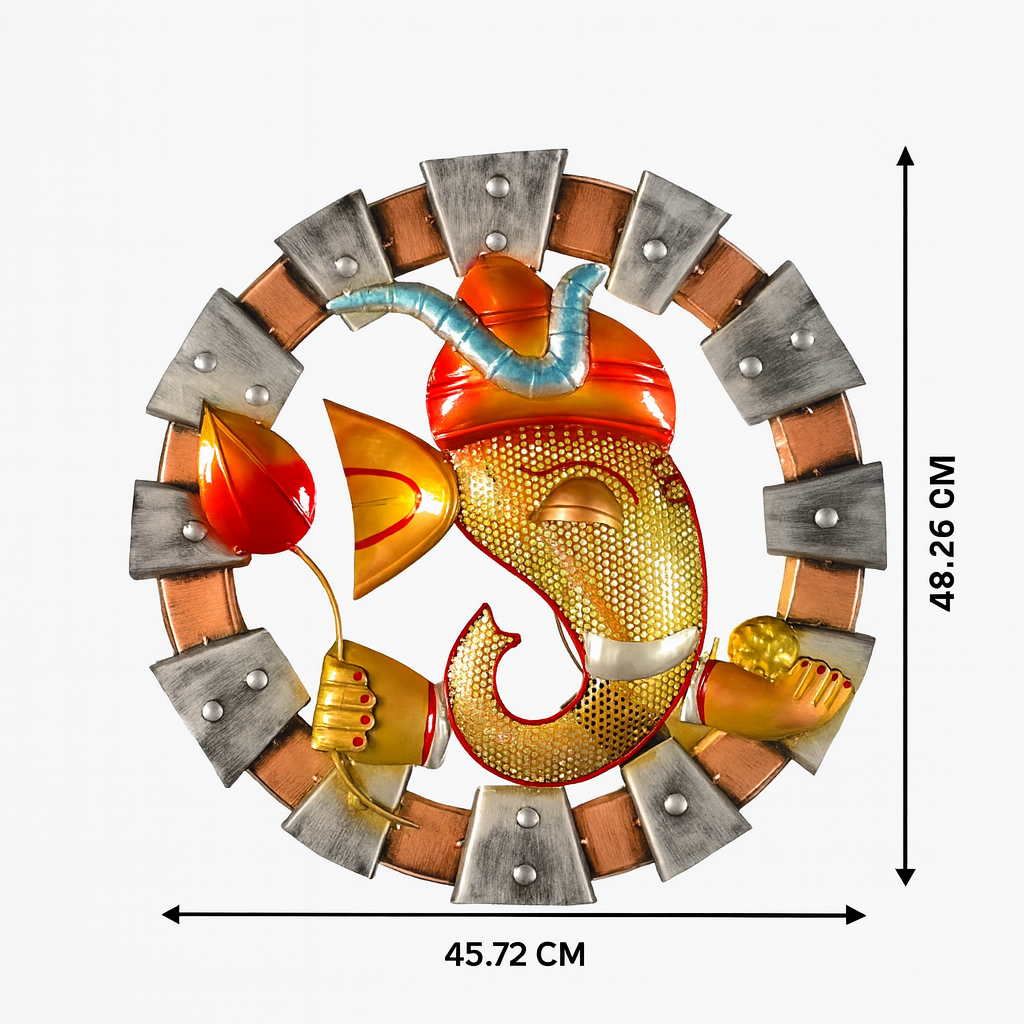 Handmade Metal Laddu Ganesha – Spiritual Wall Hanging for Home Decor