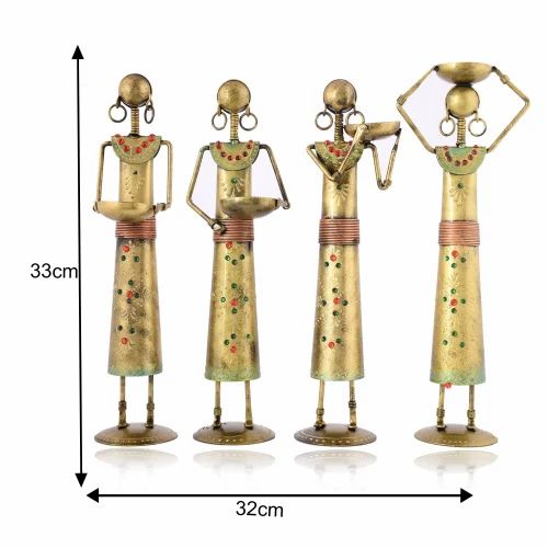 Beautiful Antique Metal Lady Figurine Set – Handcrafted Showpiece for Living Room Decor