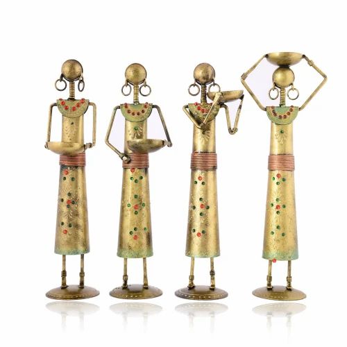 Beautiful Antique Metal Lady Figurine Set – Handcrafted Showpiece for Living Room Decor