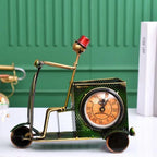 Green Scooter Metal Pen Stand – Handcrafted Clock Desk Decor for Home & Office