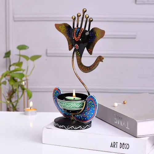 Beautiful Metal Ganesh T-Light Holder – Handcrafted Black Candle Stand for Elegant Home Decor