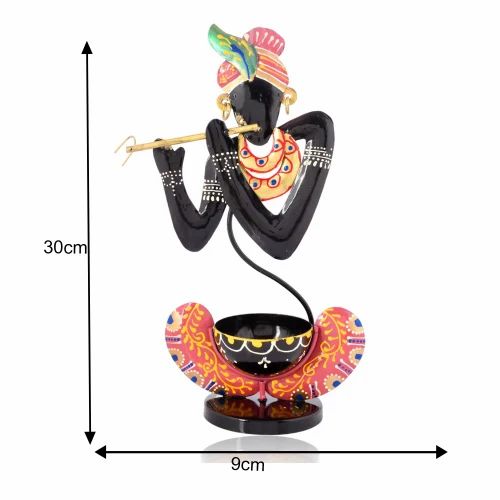 Handcrafted Black Metal Krishna T-Light Holder – Elegant Candle Stand for Home & Festive Decor