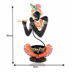 Handcrafted Black Metal Krishna T-Light Holder – Elegant Candle Stand for Home & Festive Decor