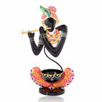 Metal Decorative Black Krishna T Lite Holder | Handcrafted Tea Light Candle Stand for Home Temple & Festival Décor