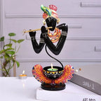 Handcrafted Black Metal Krishna T-Light Holder – Elegant Candle Stand for Home & Festive Decor