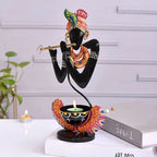 Handcrafted Black Metal Krishna T-Light Holder – Elegant Candle Stand for Home & Festive Decor