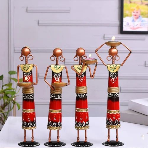 Elegant Metal Lady Showpiece – Handcrafted Red Dress Figurine for Home Decor & Gifting