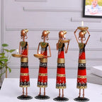 Handmade Metal Labour Lady Showpiece in Red Dress | Artistic Home Decoration Piece for Living Room & Gift