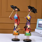Handmade Metal Umbrella Doll Set | Elegant Decorative Showpieces for Living Room & Office Décor | Antique Finish Artistic Figurine Set