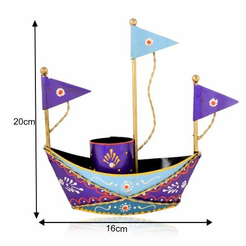 Artistic Blue Boat Design Pen Holder – Handcrafted Metal Desk Organizer for Home Decor