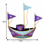 Artistic Blue Boat Design Pen Holder – Handcrafted Metal Desk Organizer for Home Decor