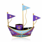 Handcrafted Metal Blue Boat Pen Holder | Artistic Tabletop Organizer for Home, Office & Study Desk