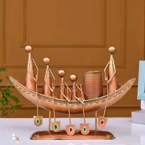 Nautical Style Metal Boat Pen Stand – Handcrafted Table Decor & Office Accessory