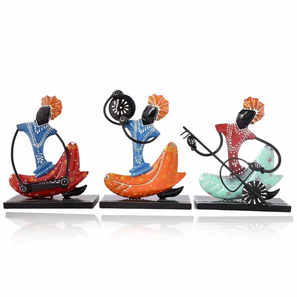 Metal Nagpuri Black Musician Set | Handcrafted Decorative Folk Art Showpieces for Home & Office Décor | Traditional Indian Musician Figurines