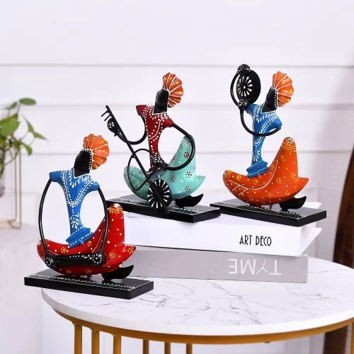 Artistic Metal Nagpuri Musician Set – Handcrafted Folk Decor Showpieces for Living Room & Office