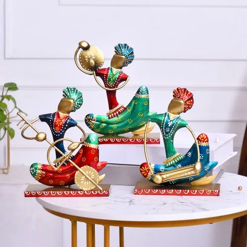 Rajasthani Folk Musician Sculpture Set – Handcrafted Metal Nagpur Lite Showpieces for Home Decor