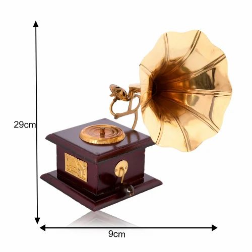 Antique Finish Metal Gramophone – Retro Music Lover Gift & Elegant Table Decor