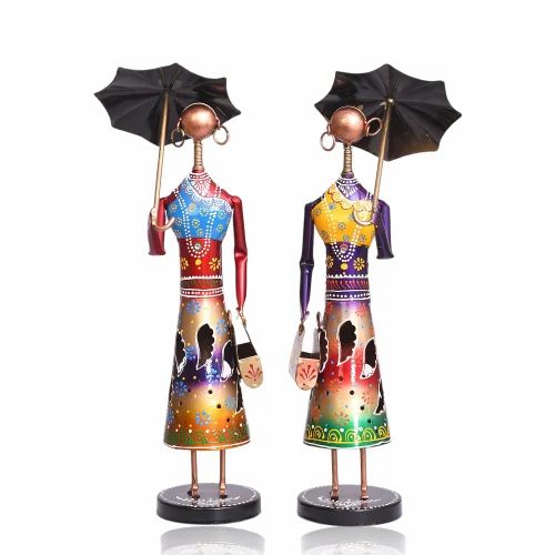 Decorative Metal Umbrella Doll Set – Handcrafted Artistic Showpieces for Living Room Decor