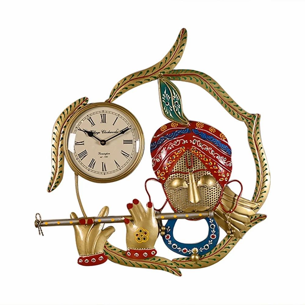 Decorative Metal Krishna Wall Clock for Interior Décor | Elegant Handcrafted Timepiece for Home & Office Walls