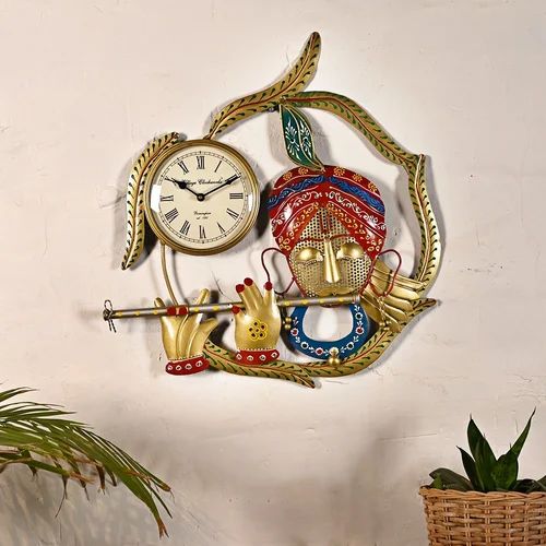 Handcrafted Krishna Wall Clock – Premium Metal Timepiece for Home & Office