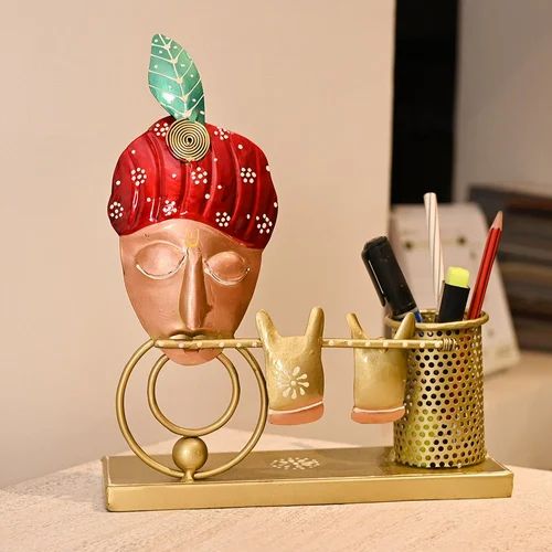 Handcrafted Metal Krishna Pen Stand – Decorative Desk Organizer for Home & Office Decor