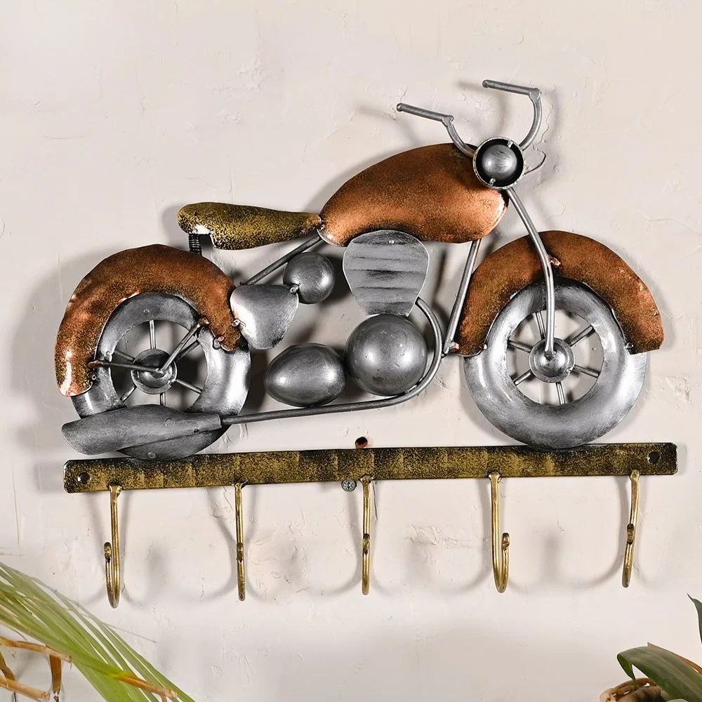 Decorative Bike Key Holder in Metal for Wall Décor | Handcrafted Vintage Motorcycle Design Key Stand | Home & Office Wall Hanging