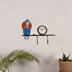 Wall Decorative Krishna Clock Key Holder in Metal | Elegant Lord Krishna Wall Hanging with Key Hooks | Home & Office Décor Gift