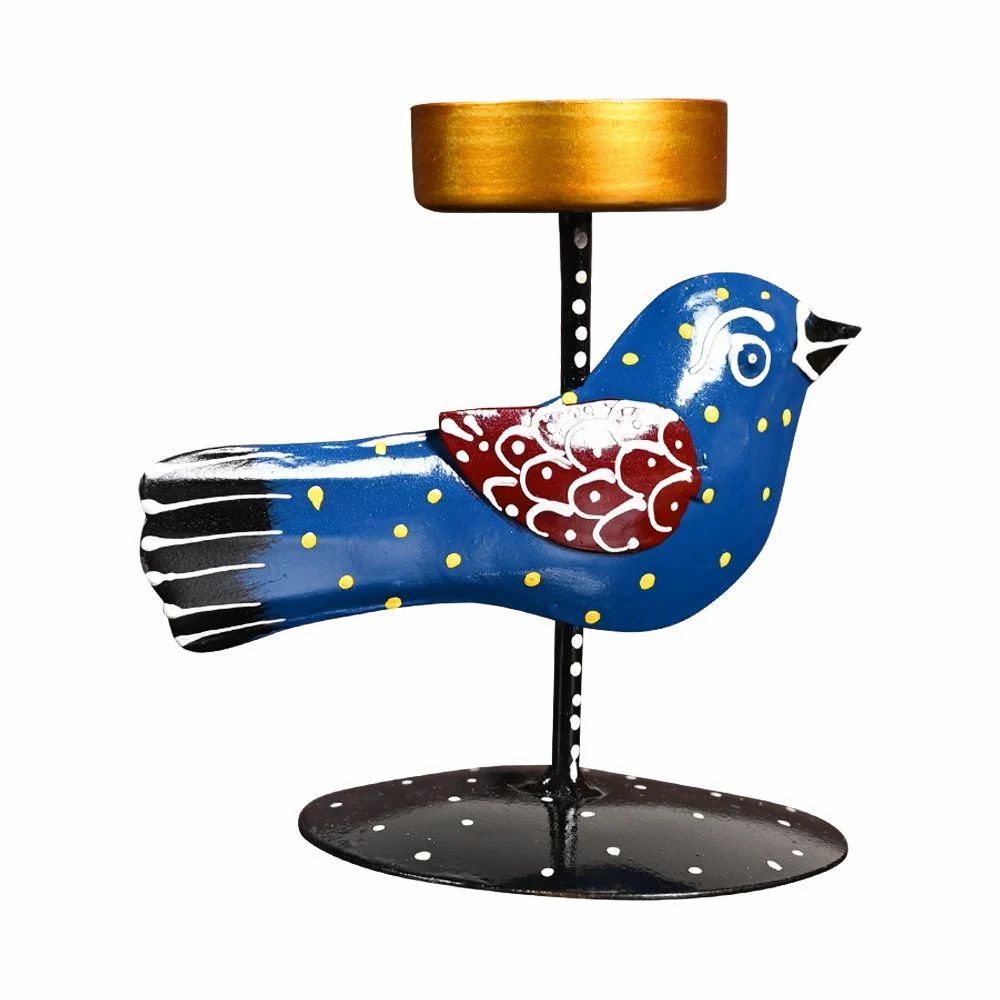 Decorative Blue Metal Bird T-Light Holder – Handcrafted Home & Table Decor