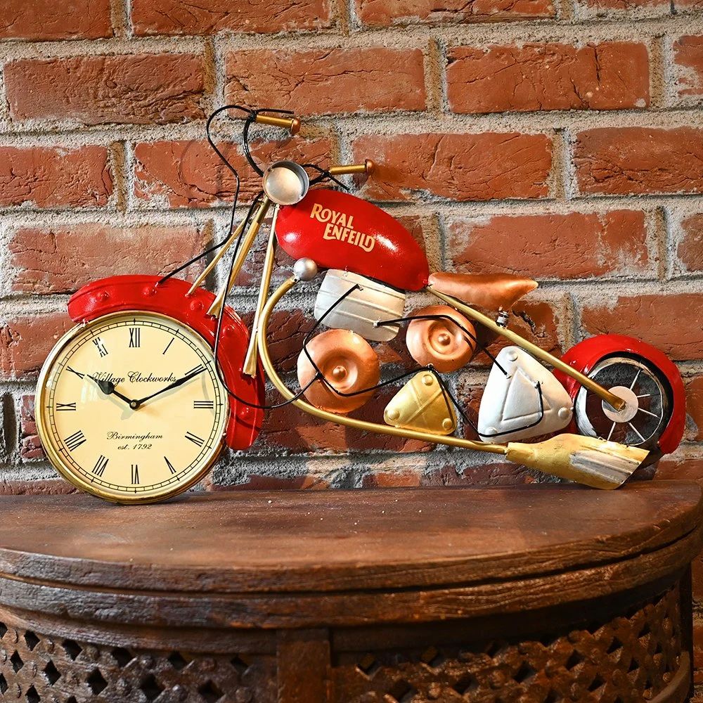 Handcrafted Metal Red Bike with Functional Clock | Perfect Gift for Bike Lovers & Home Decoration