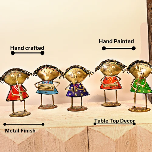 Metal Adiwasi Doll Musician Set – Handcrafted Tribal Figurines for Home & Office Decoration