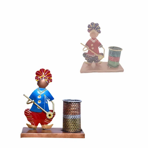 Artistic Blue Men Pen Holder – Handcrafted Metal Desk Decor & Organizer