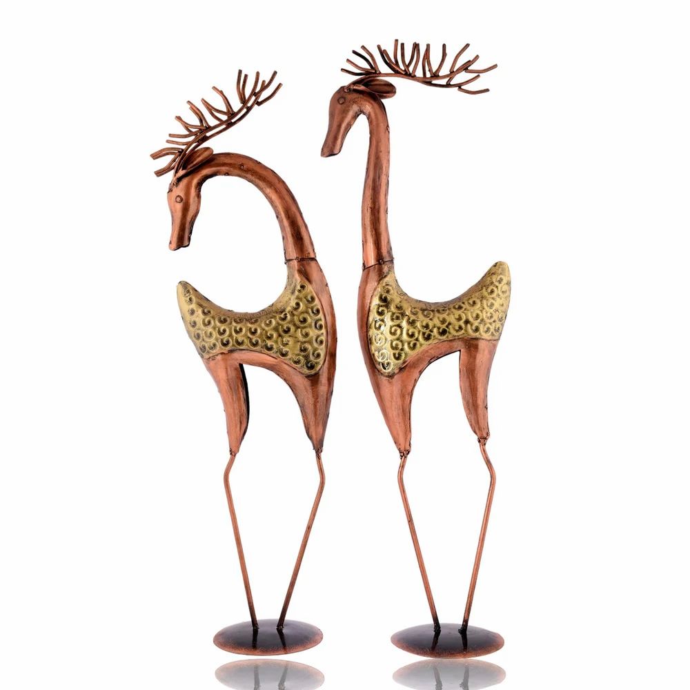 Metal 2 Deer Set | Handmade Decorative Deer Sculptures for Living Room, Table & Shelf Décor | Premium Artistic Metal Craft Gift Item