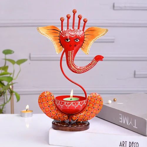 Handcrafted Ganesh Tea Light Holder – Decorative Metal Candle Stand for Home & Festive Gifts