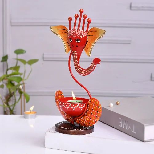 Handcrafted Ganesh Tea Light Holder – Decorative Metal Candle Stand for Home & Festive Gifts