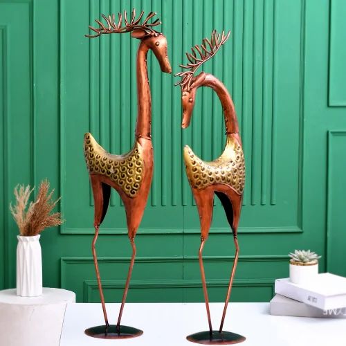 Premium Metal 2 Deer Showpiece Set – Artistic Handmade Decor Gift for Home & Office
