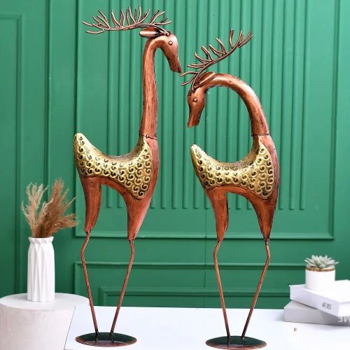 Premium Metal 2 Deer Showpiece Set – Artistic Handmade Decor Gift for Home & Office