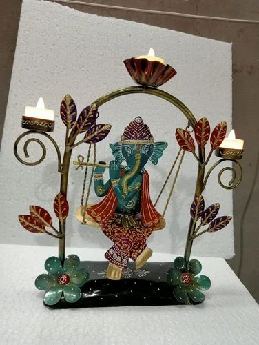 Handcrafted Metal Jhula Ganesh Ji T-Light Stand – Elegant Showpiece for Home & Temple