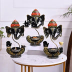 Set of 3 Ganesh T-Light Holders – Handcrafted Decorative Candle Stands for Festive Home Decor
