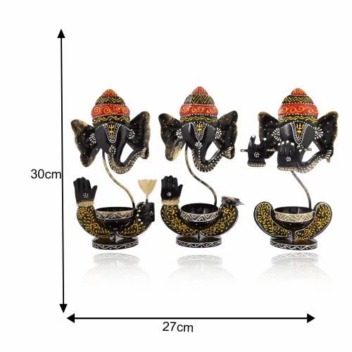 Set of 3 Ganesh T-Light Holders – Handcrafted Decorative Candle Stands for Festive Home Decor