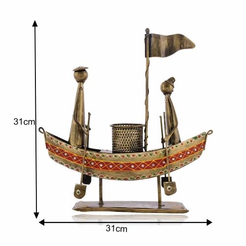 Metal Small Boat Pen Holder | Handcrafted Desk Organizer for Home & Office Decoration