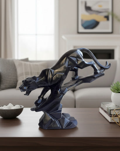 Black Panther Sculpture - Geometric Art Piece Featuring a Majestic Big Cat