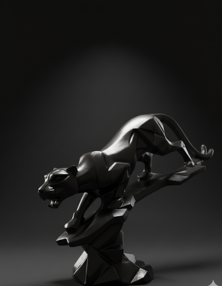 Black Panther Sculpture - Geometric Art Piece Featuring a Majestic Big Cat