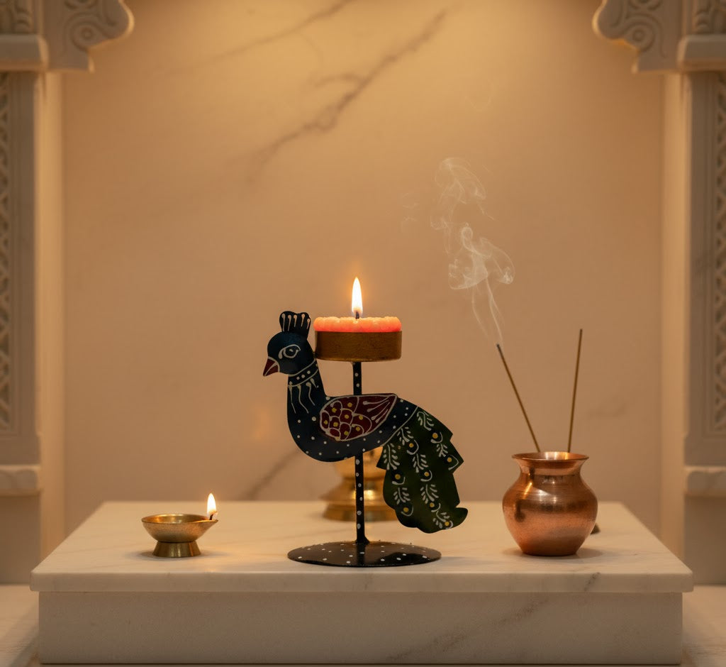 Peacock Design Metal T-Light Stand – Perfect for Home Decoration & Festive Gifting