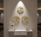 Set of 3 Gold Round Metal Wall Art – Ginkgo Leaf Design