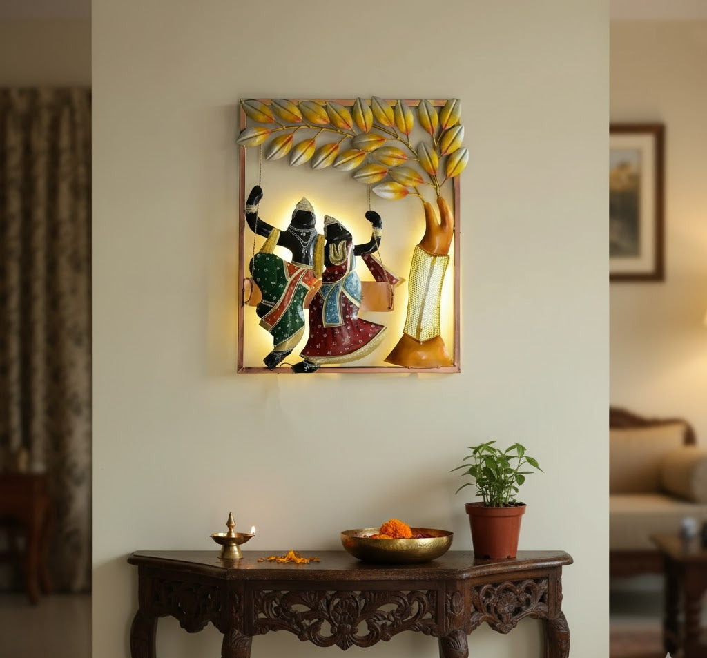Metal Radha Krishna Jhula Frame | Decorative Swing Showpiece for Home Temple & Gift Purpose