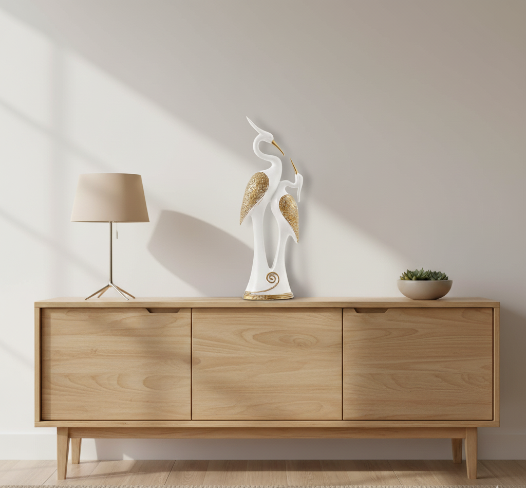 Elegant White and Gold Crane Statue for Home Decor - Perfect Gift Idea