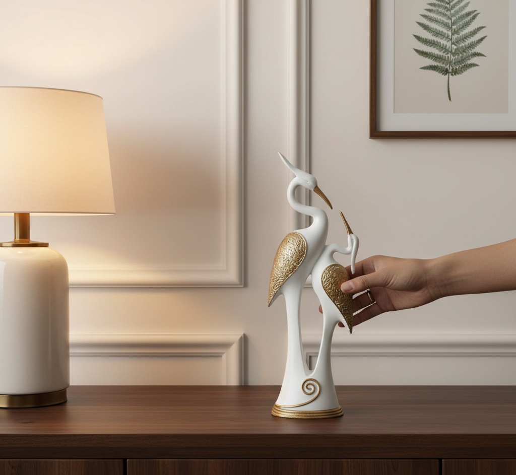 Elegant White and Gold Crane Statue for Home Decor - Perfect Gift Idea