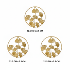 Set of 3 Gold Round Metal Wall Art – Ginkgo Leaf Design