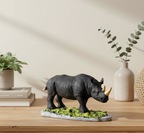 Realistic Black Rhino Figurine with Gold Horn - Wildlife Decor