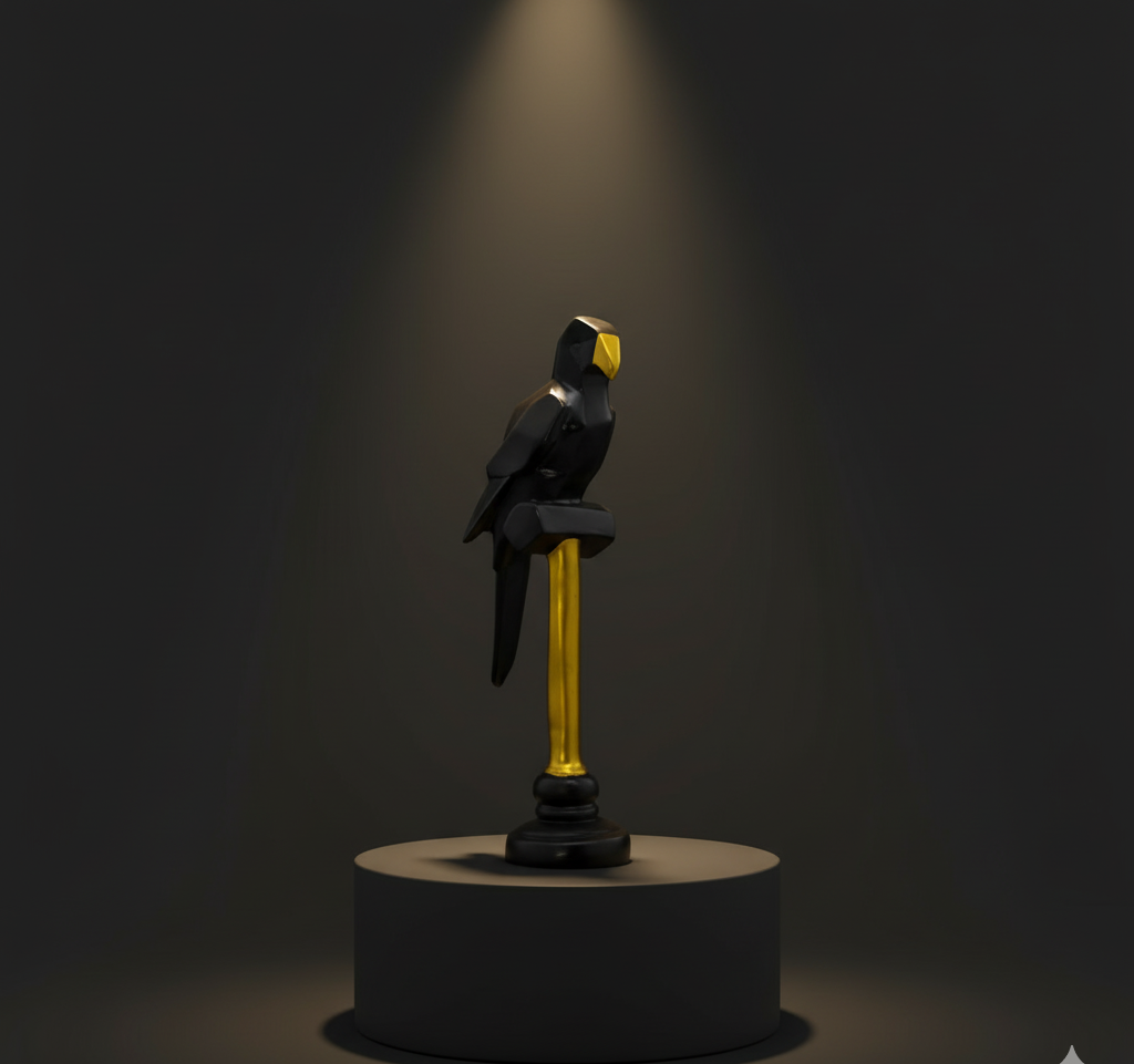 Elegant Black Parrot Sculpture with Gold Accents - Unique Home Decor Piece